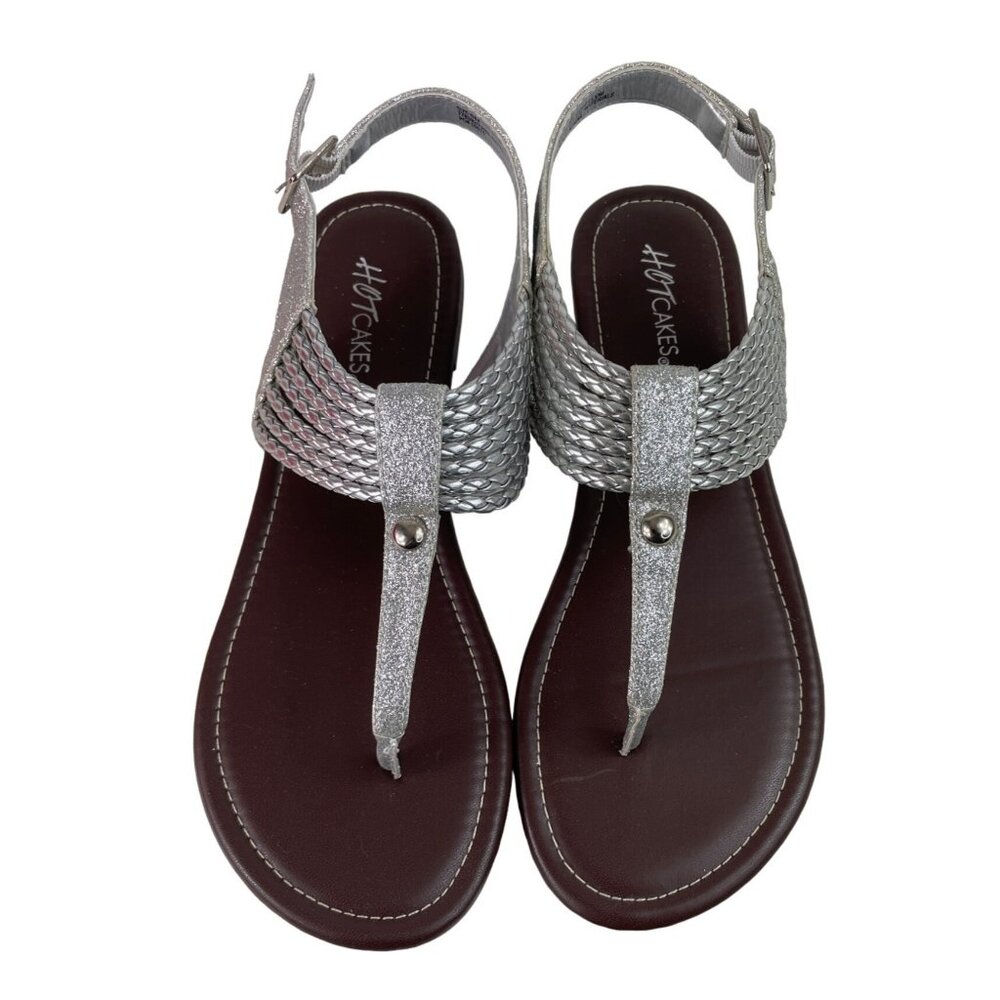 Hot Cakes Thong Buckle Silver Sparkly Sandals Womens Size 9M